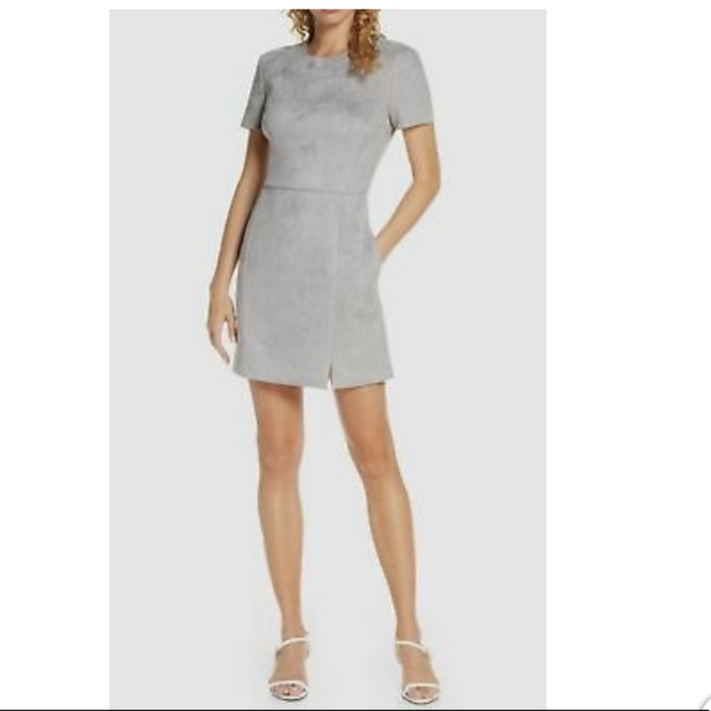 Gray Suedette Faux-Suede Sheath Mini Dres
